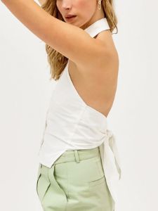 Boho Tied Halter Open Back Crop Top sold by COMMENSE