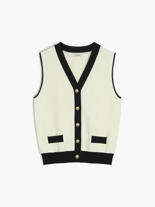 Effortlessly Contrast Binding Metal Button Vest sold by COMMENSE