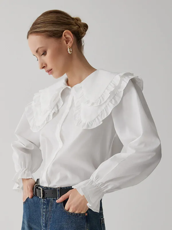 Oversized Lace Collar Button Ruffle Shirt sold by COMMENSE