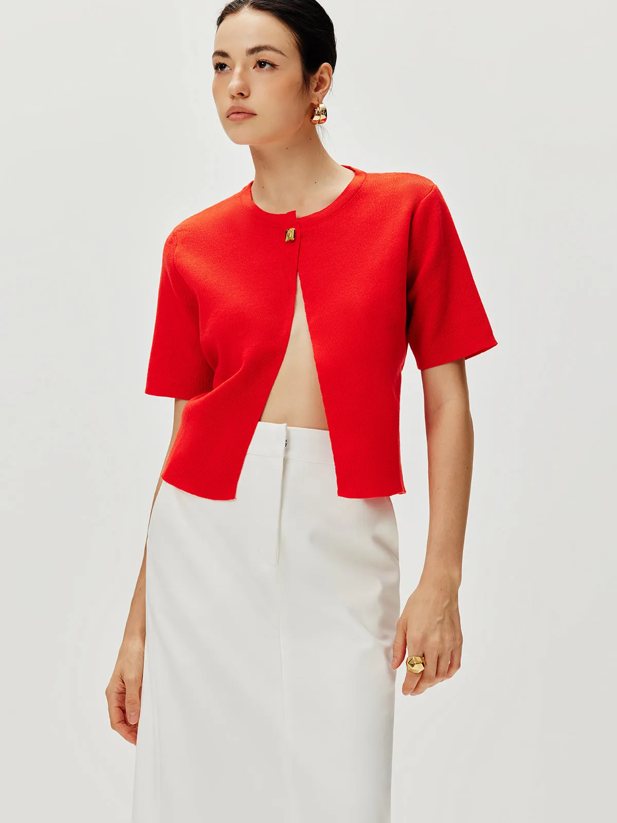 Short Sleeve Button Knit Top sold by COMMENSE product image thumbnail 5