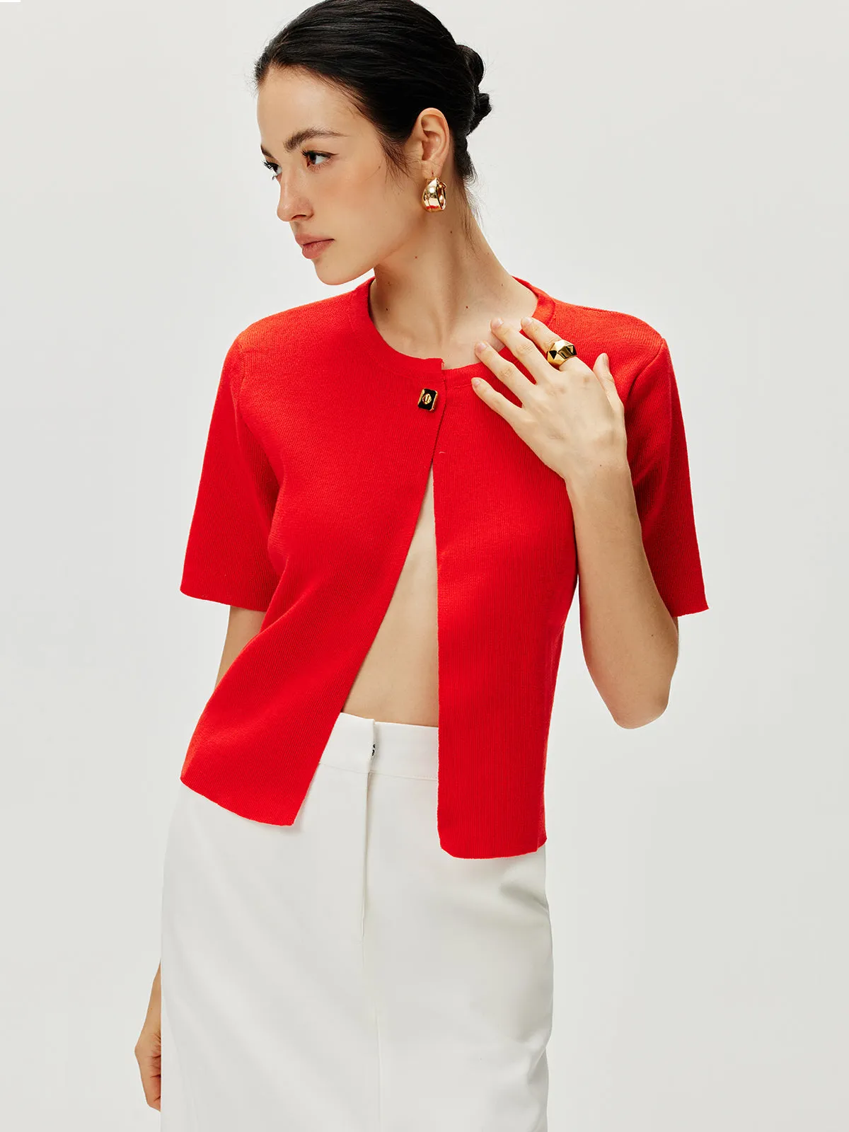 Short Sleeve Button Knit Top sold by COMMENSE product image thumbnail 2