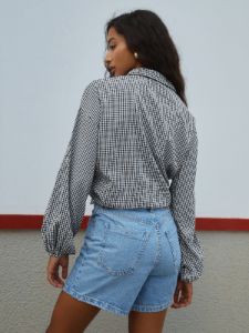 Gingham Puff Sleeve Shirt sold by COMMENSE