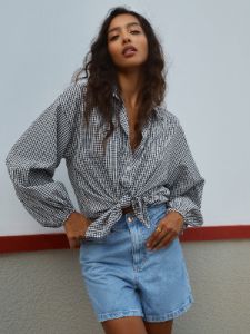 Gingham Puff Sleeve Shirt sold by COMMENSE