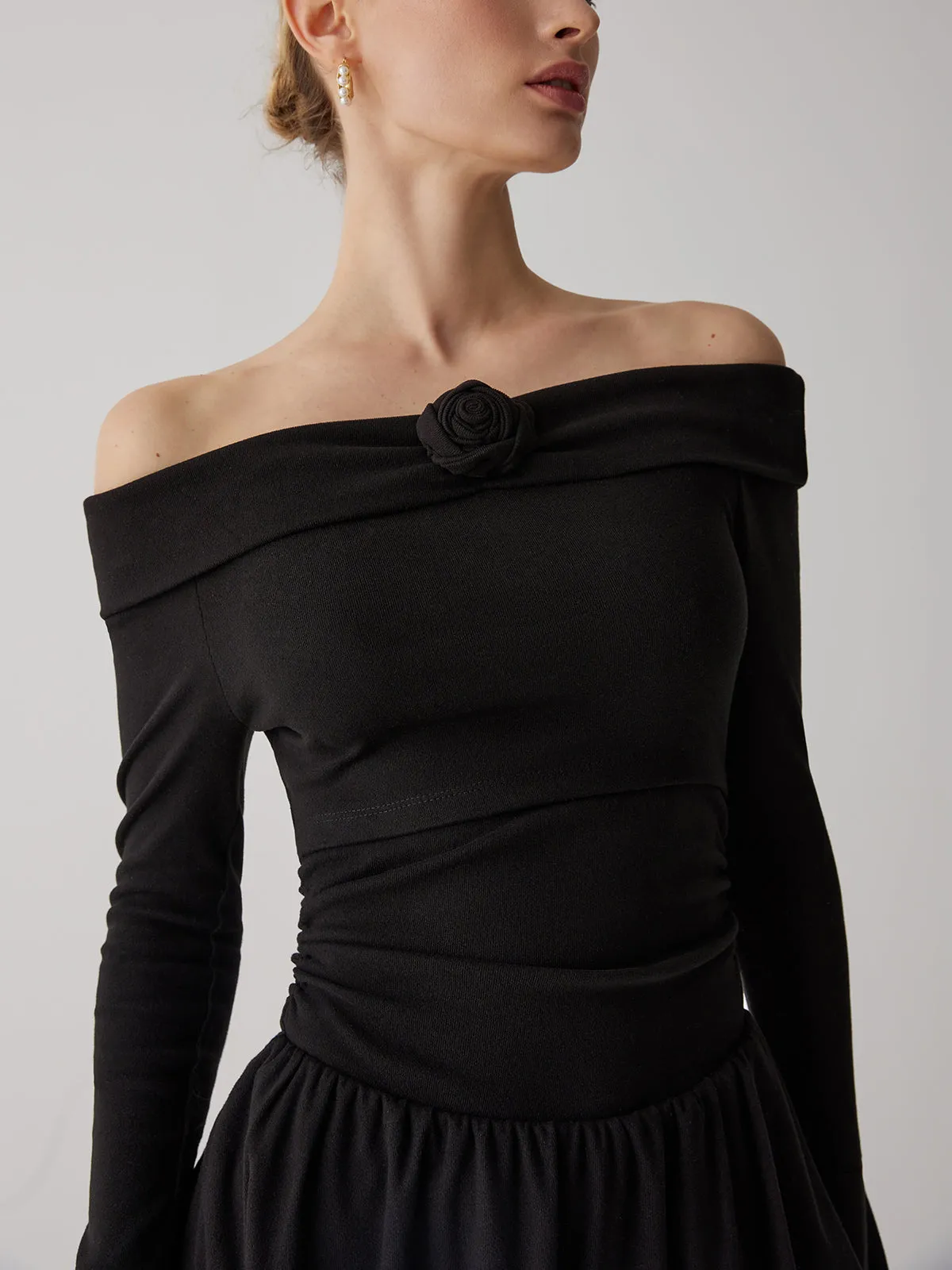 Pleated Off-Shoulder A-Line Short Dress sold by COMMENSE product image thumbnail 4