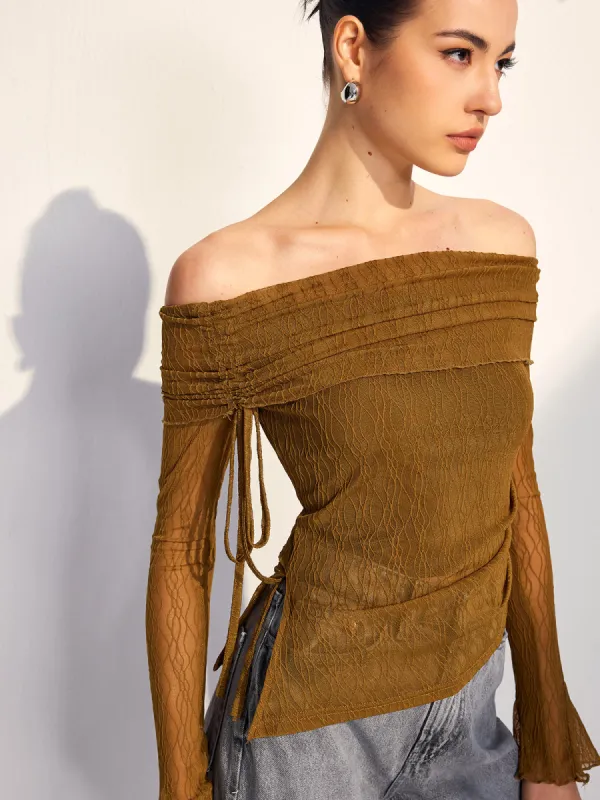 Off Shoulder Drawstring Blouse sold by COMMENSE