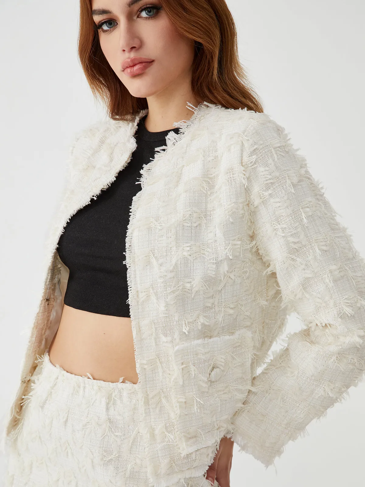 Feather Decorated Button Blazer sold by COMMENSE product image thumbnail 4