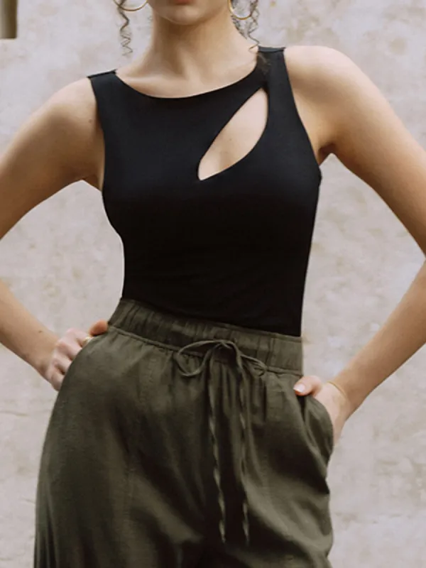 Cutout Detail Tank Top sold by COMMENSE