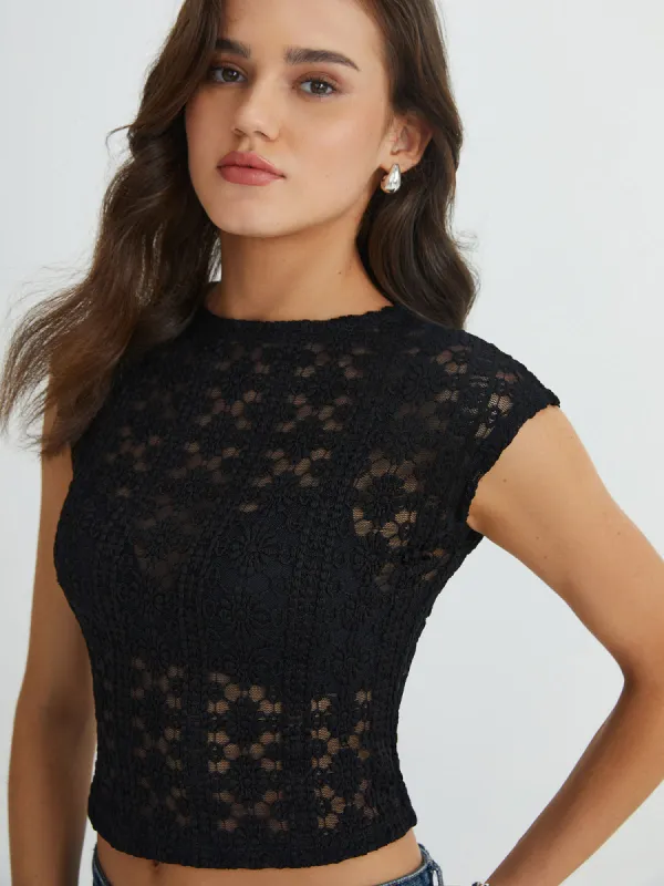 Floral Lace Crop Top sold by COMMENSE