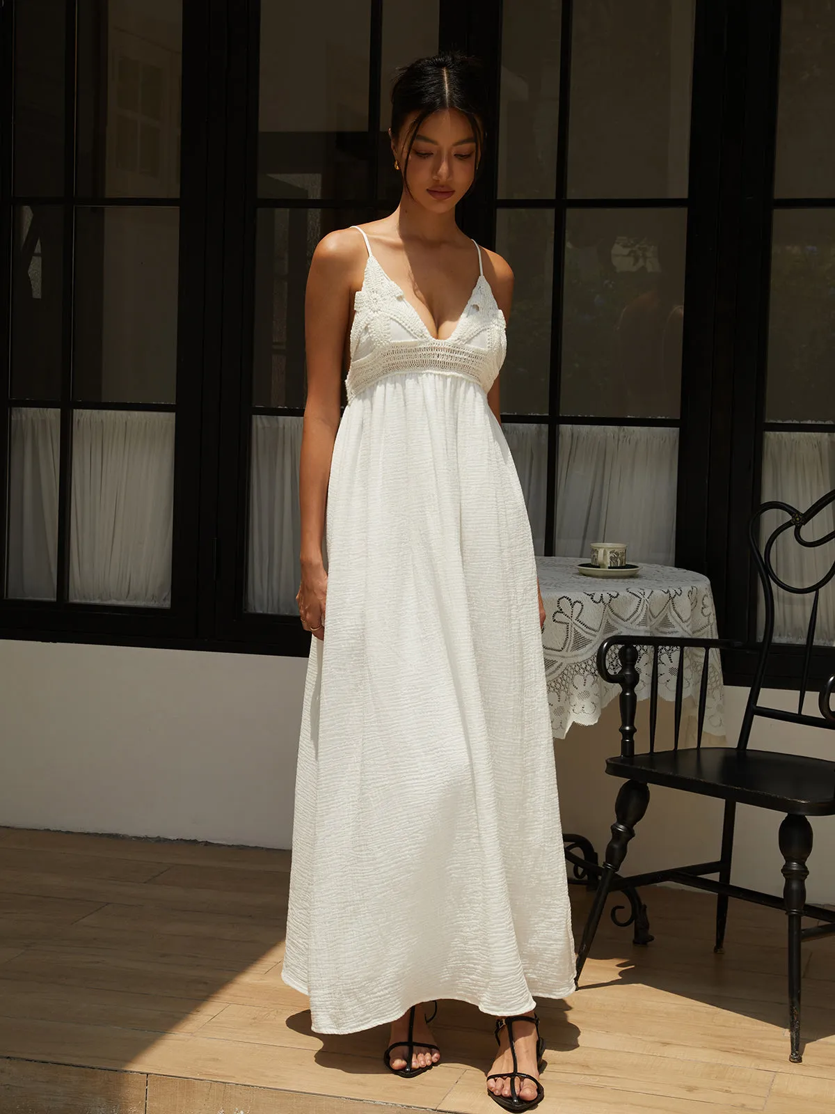 Cotton Embroidery Decor Backless Long Dress sold by COMMENSE product image thumbnail 3