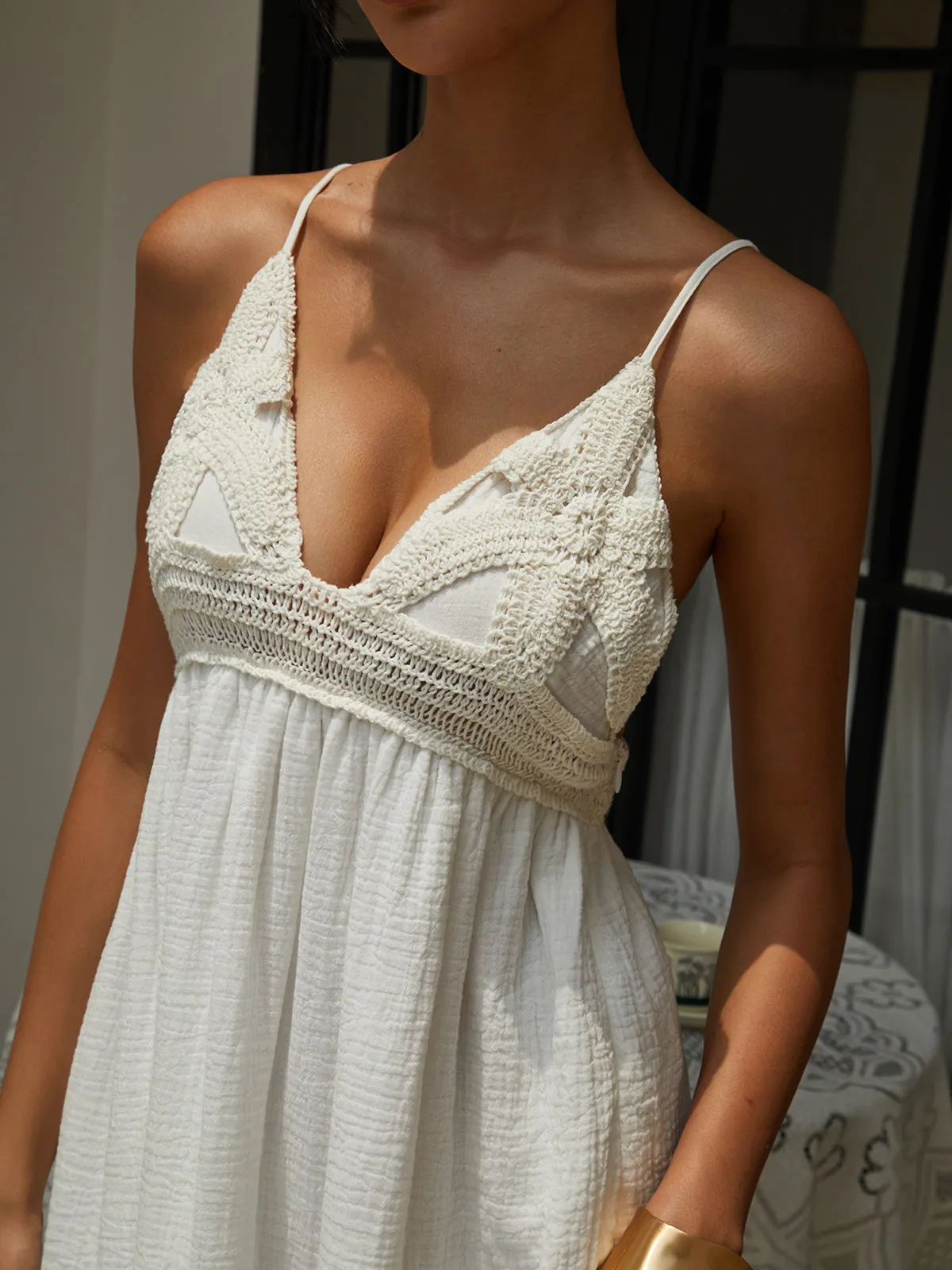 Cotton Embroidery Decor Backless Long Dress sold by COMMENSE product image thumbnail 4