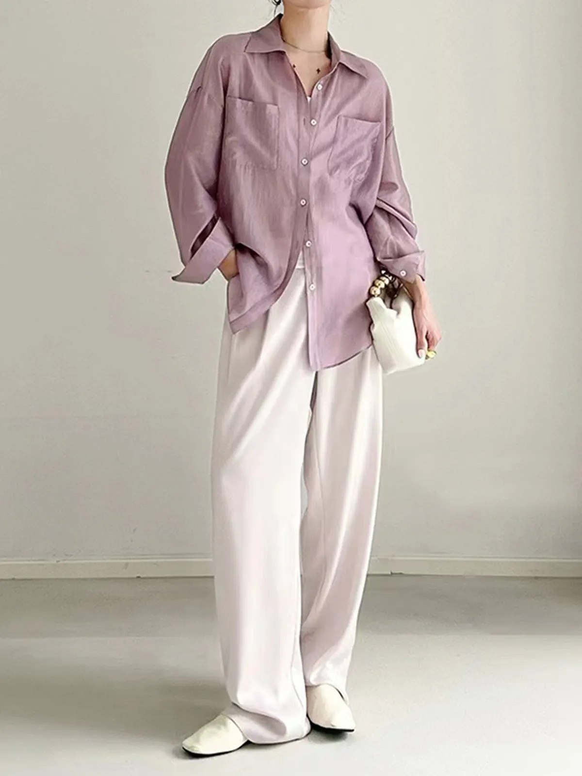 Lapel Draped Thin Shirt sold by COMMENSE product image thumbnail 5