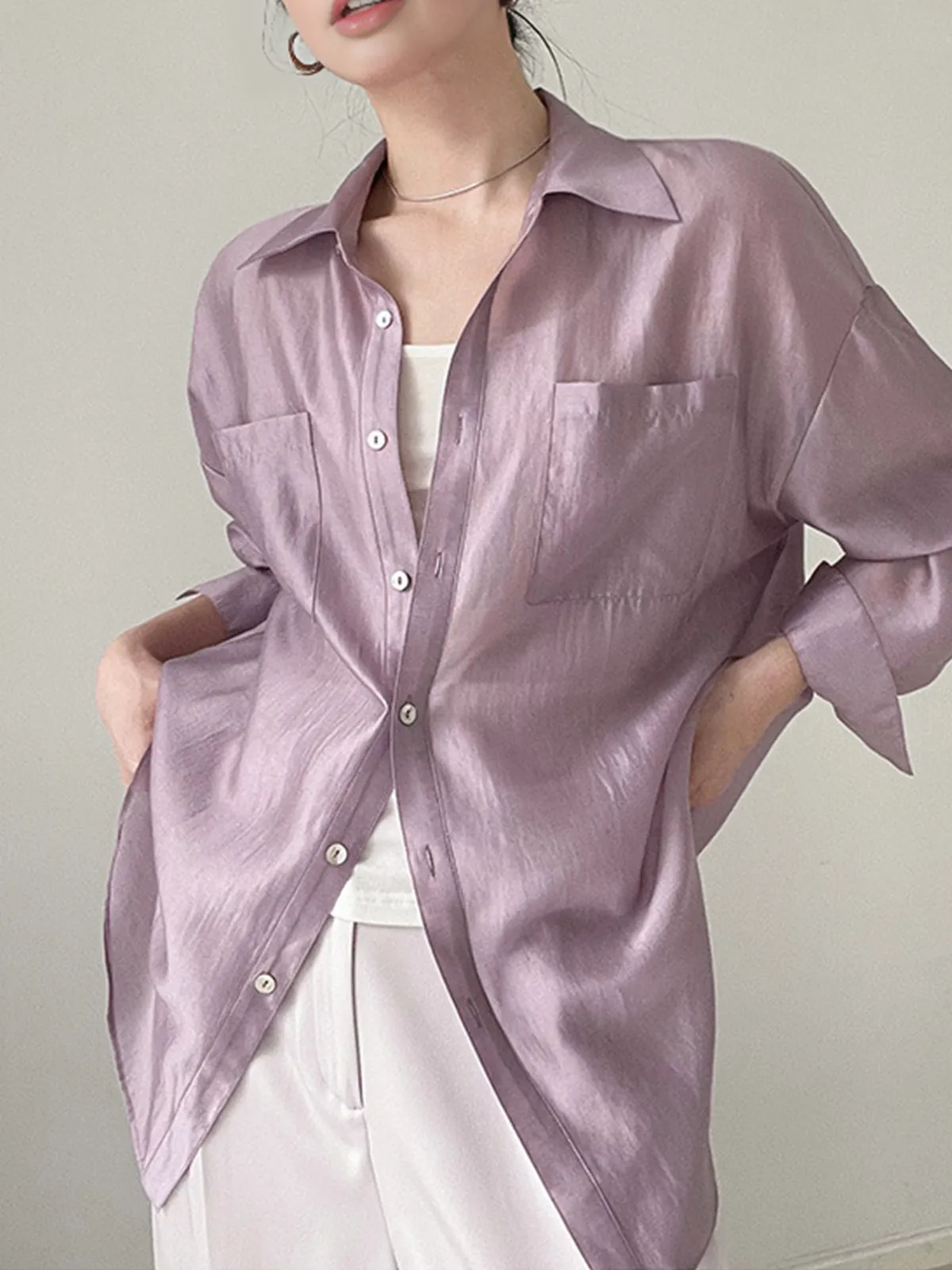 Lapel Draped Thin Shirt sold by COMMENSE product image thumbnail 2