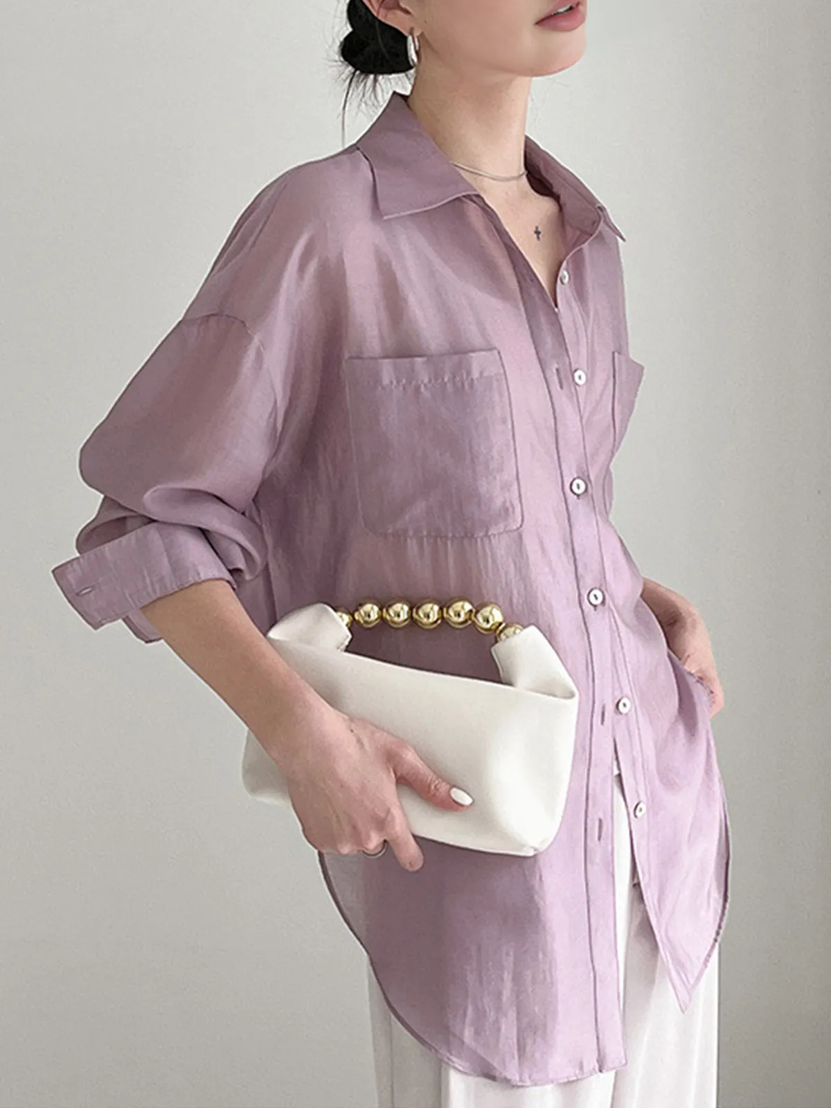 Lapel Draped Thin Shirt sold by COMMENSE product image thumbnail 3