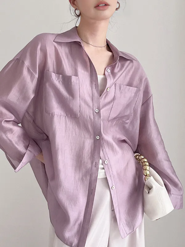 Lapel Draped Thin Shirt sold by COMMENSE