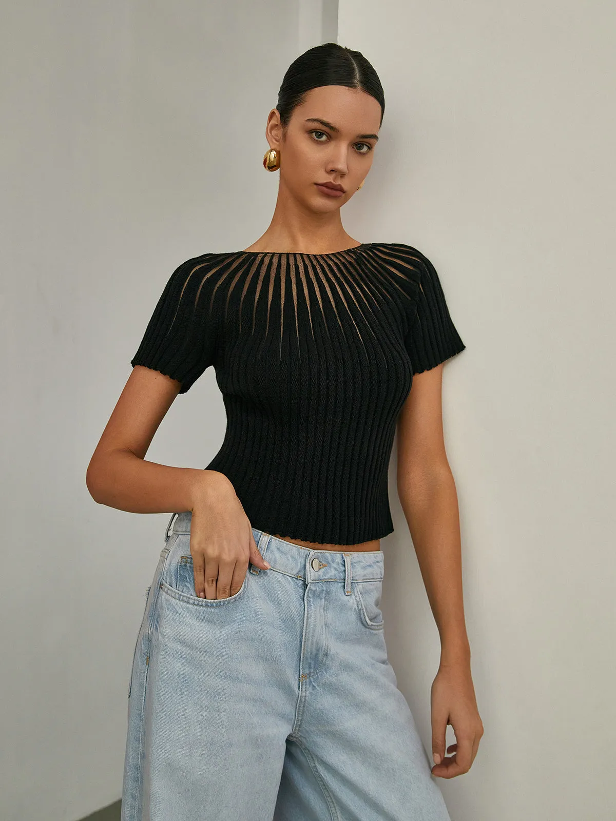 Plain Short Sleeve Knit Top sold by COMMENSE product image thumbnail 2