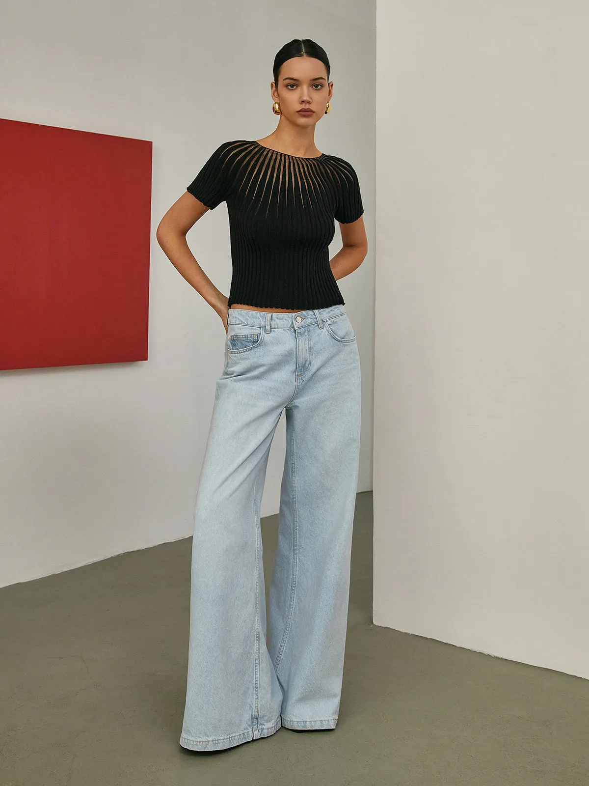 Plain Short Sleeve Knit Top sold by COMMENSE product image thumbnail 3