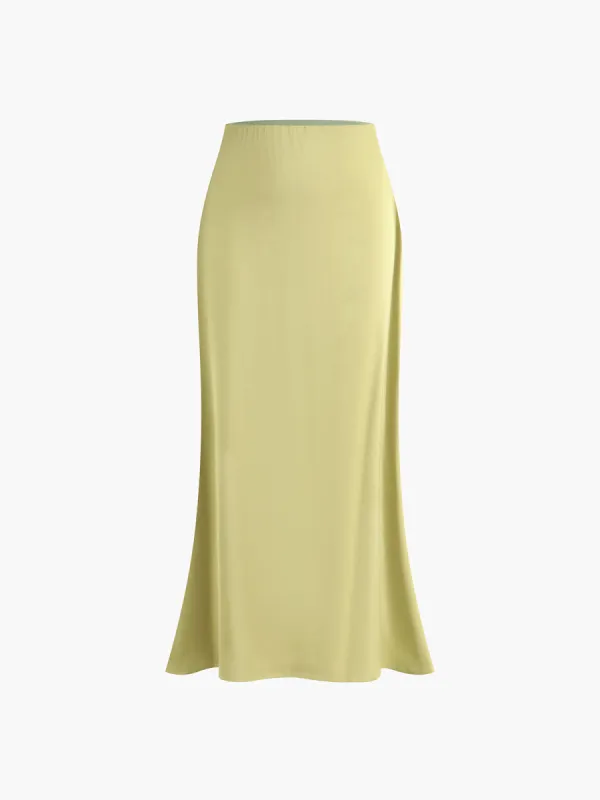 Sexy Solid High Waist Midi Skirt sold by COMMENSE