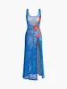 Slim Floral Backless Split Dress sold by COMMENSE