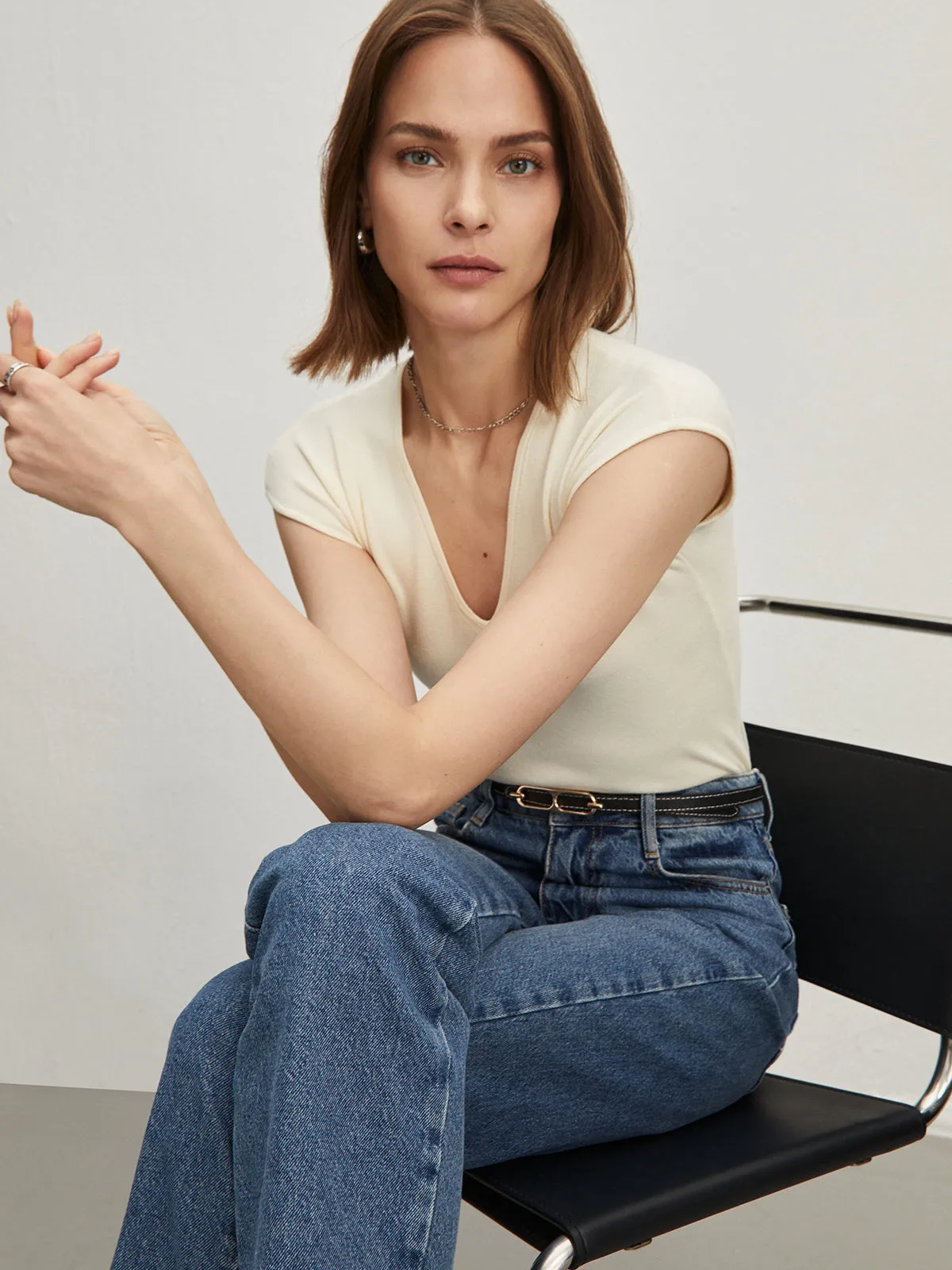 Semi-Sheer V-Neck T-Shirt sold by COMMENSE product image thumbnail 4