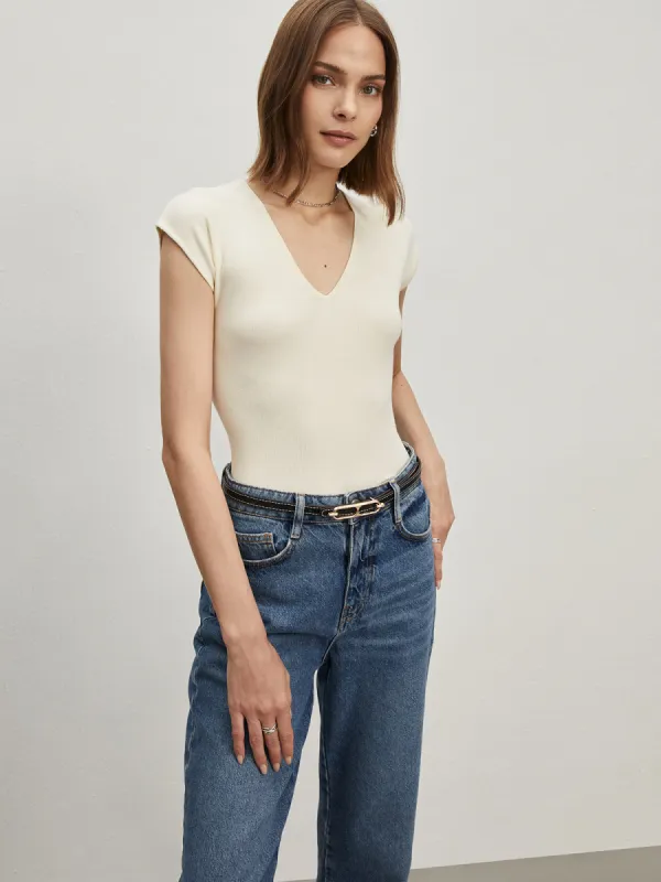 Semi-Sheer V-Neck T-Shirt sold by COMMENSE