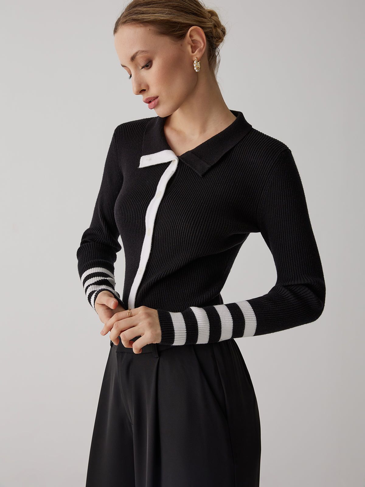 Contrast Trim Crop Knit Top sold by COMMENSE product image thumbnail 3