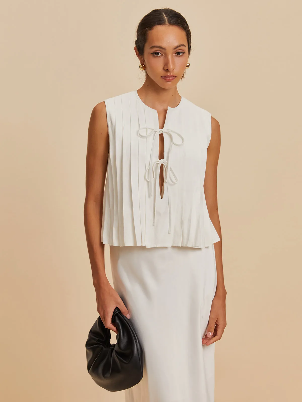 Pleated Knotted Sleeveless Blouse sold by COMMENSE product image thumbnail 5