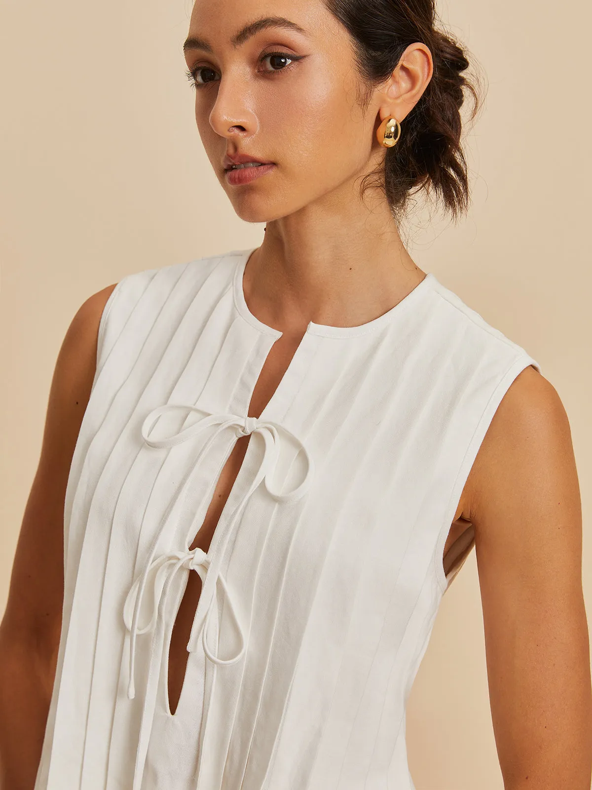 Pleated Knotted Sleeveless Blouse sold by COMMENSE product image thumbnail 2