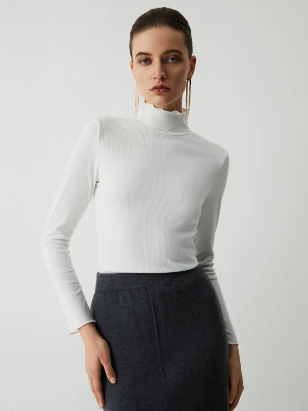 Lettuce Trim Mock Neck Long Sleeve Shirt sold by COMMENSE