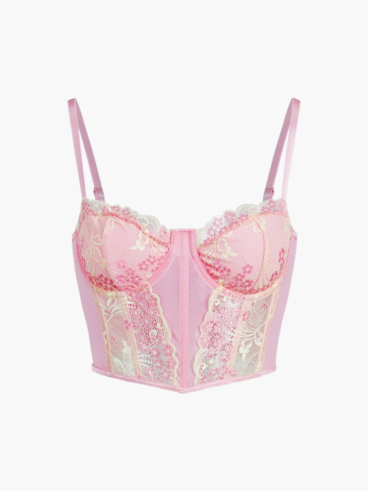 Pink Floral Lace Crop Corset sold by COMMENSE