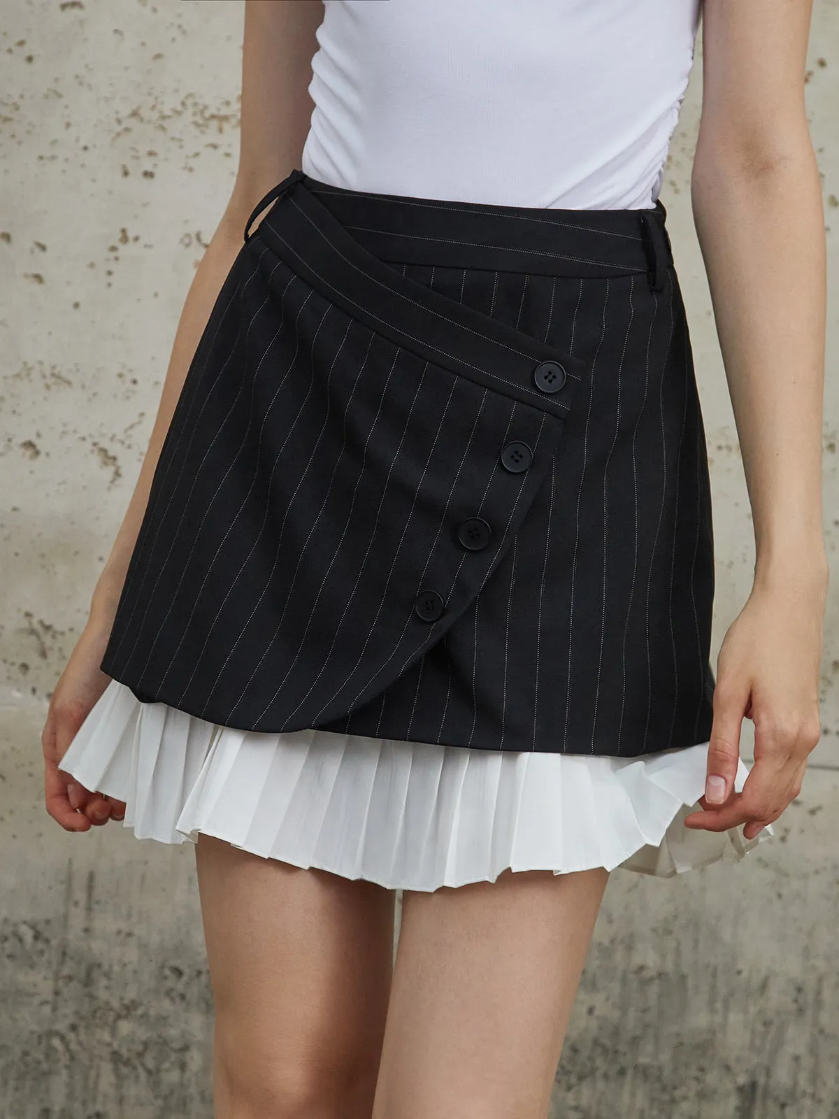 Striped Wrap Pleated Mini Skirt sold by COMMENSE
