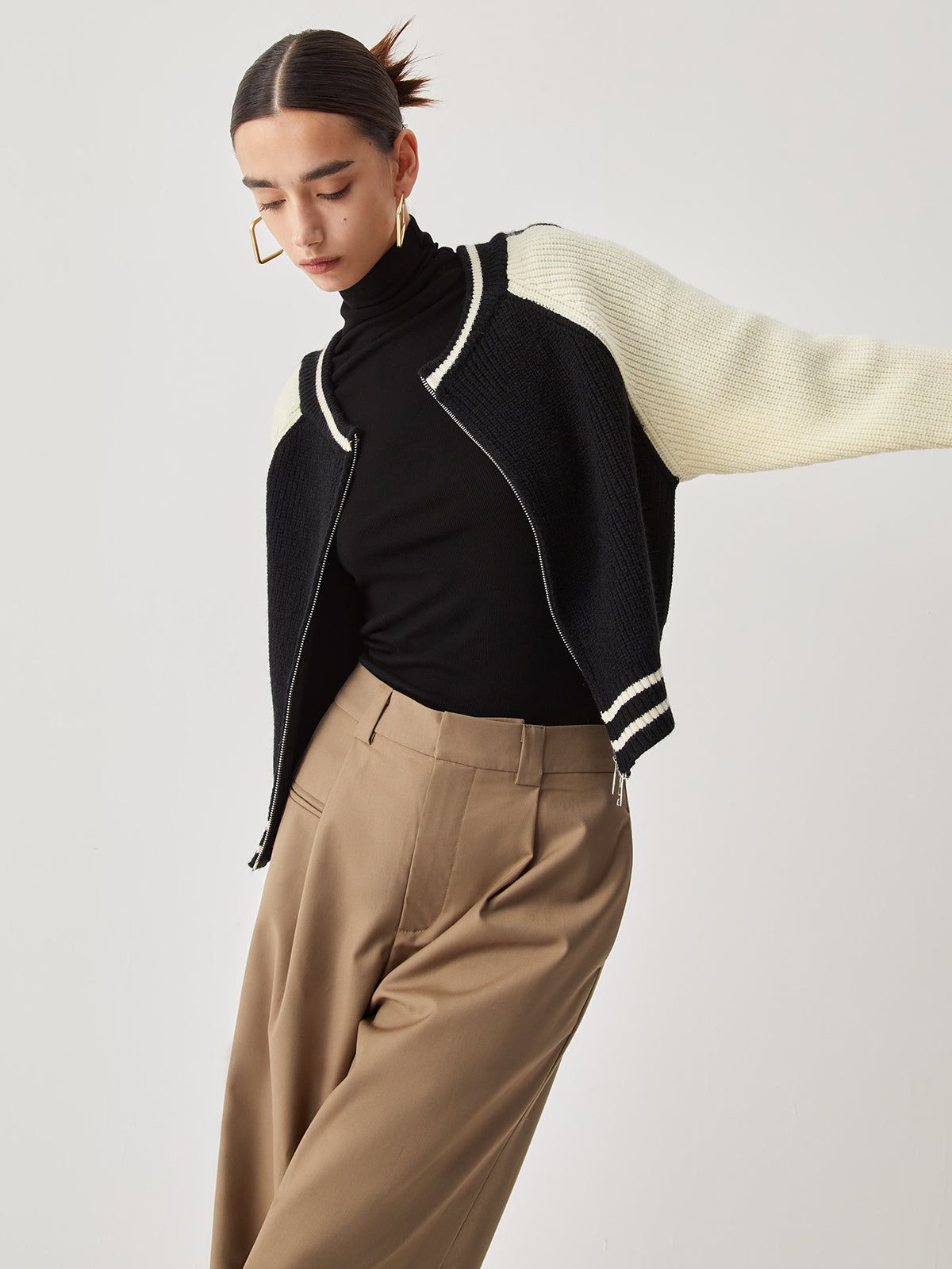 Double Zip Panel Cardigan sold by COMMENSE product image thumbnail 4