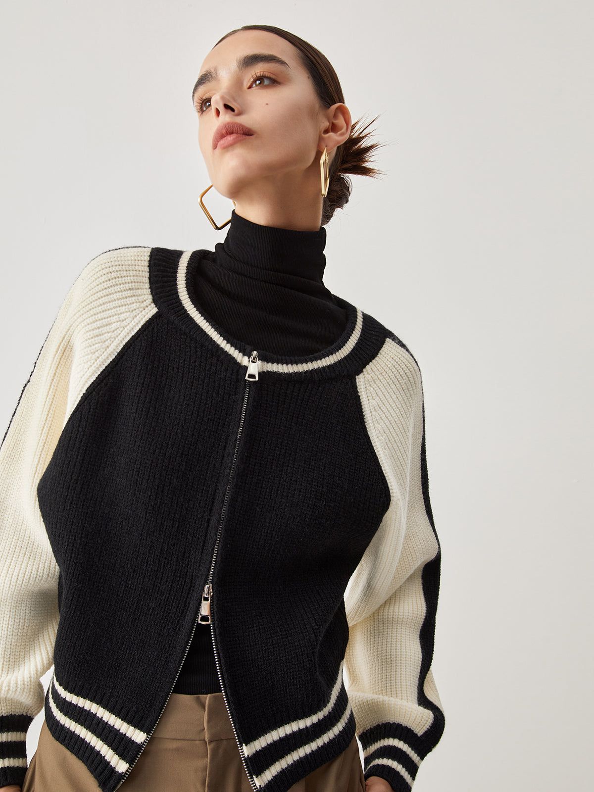 Double Zip Panel Cardigan sold by COMMENSE