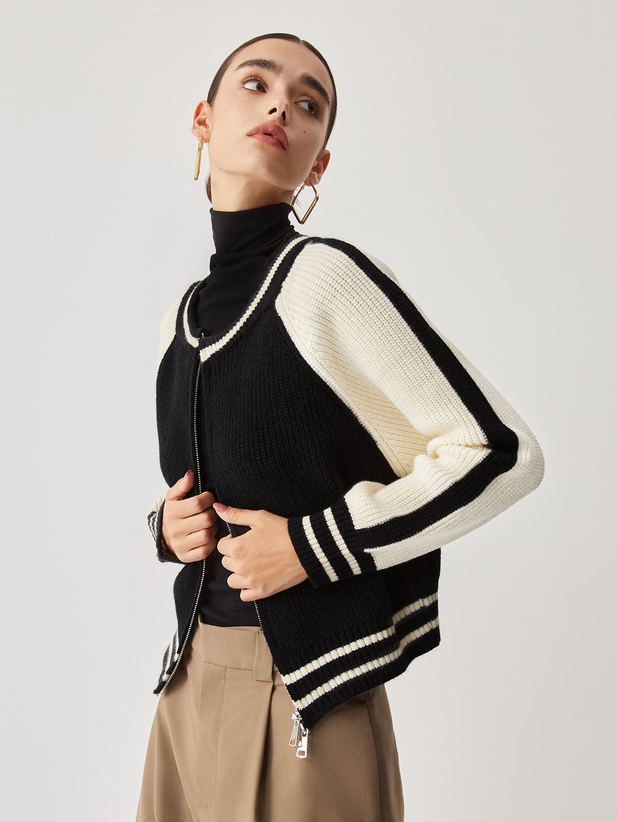 Double Zip Panel Cardigan sold by COMMENSE product image thumbnail 2