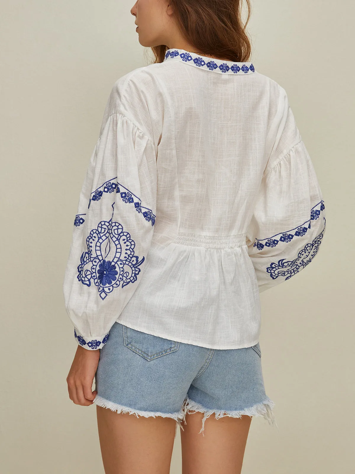 Embroidered V-Neck Shirt sold by COMMENSE product image thumbnail 5