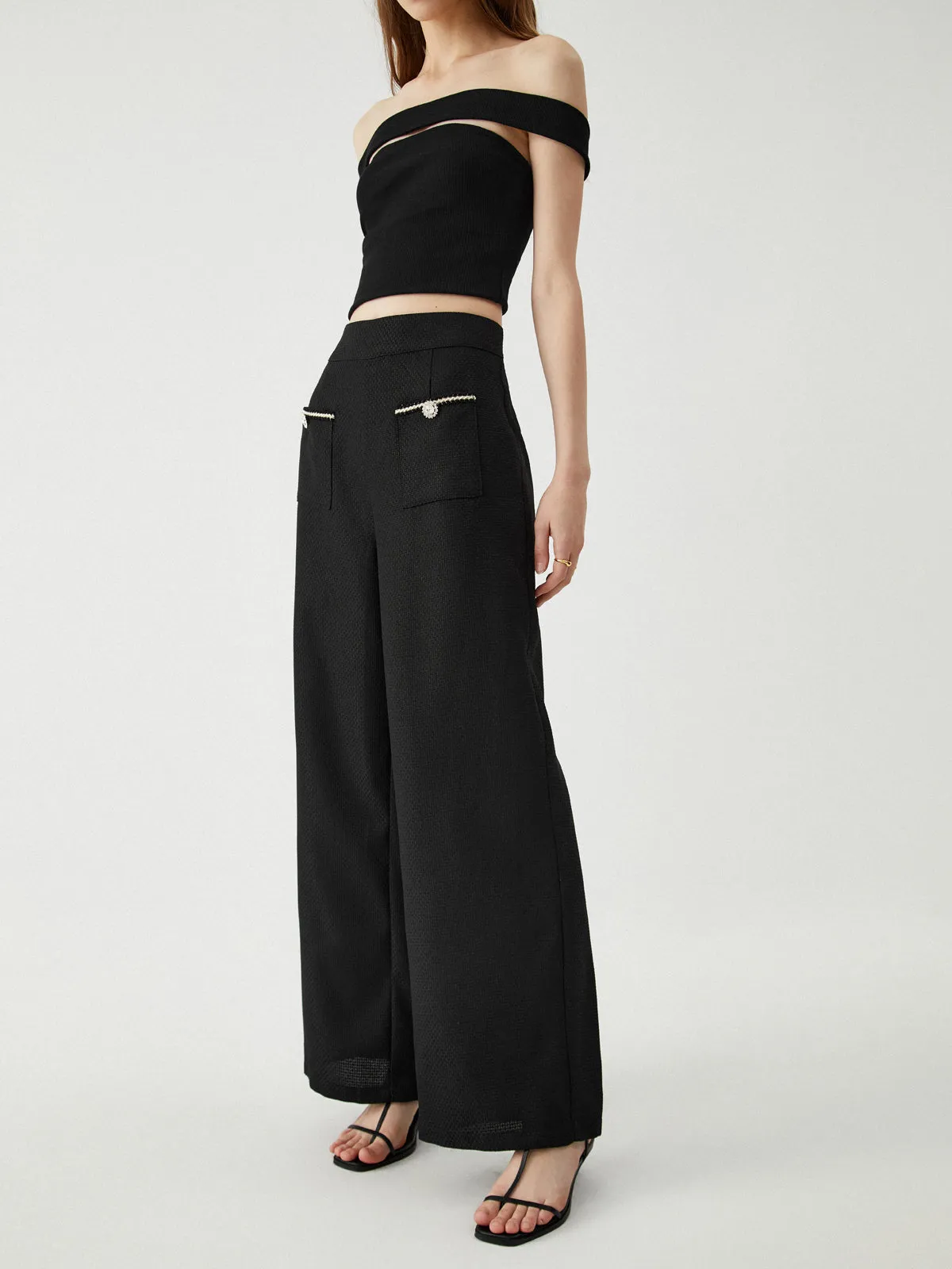 Contrast Trim Pocket Wide Leg Pants sold by COMMENSE product image thumbnail 3