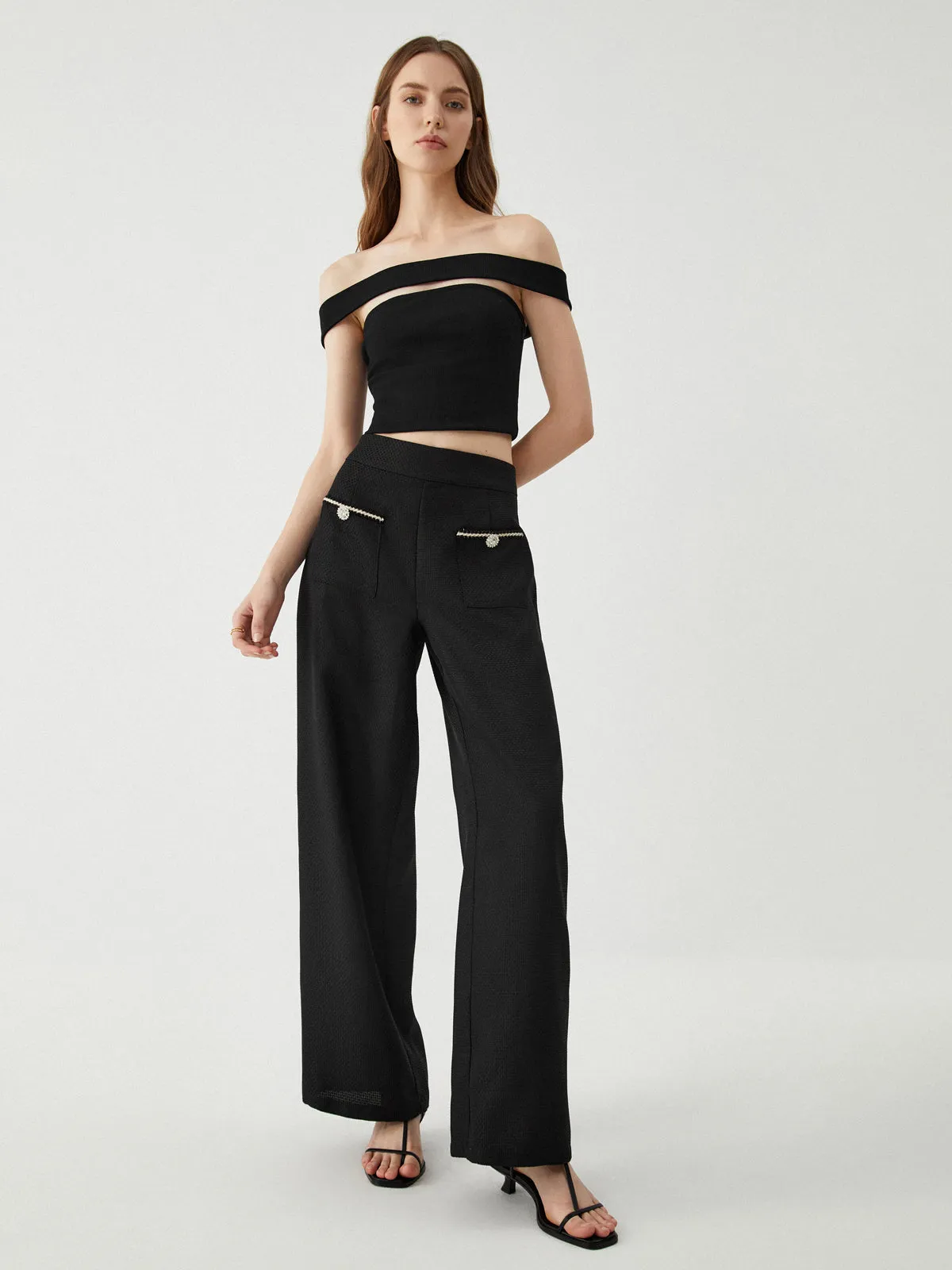 Contrast Trim Pocket Wide Leg Pants sold by COMMENSE product image thumbnail 4