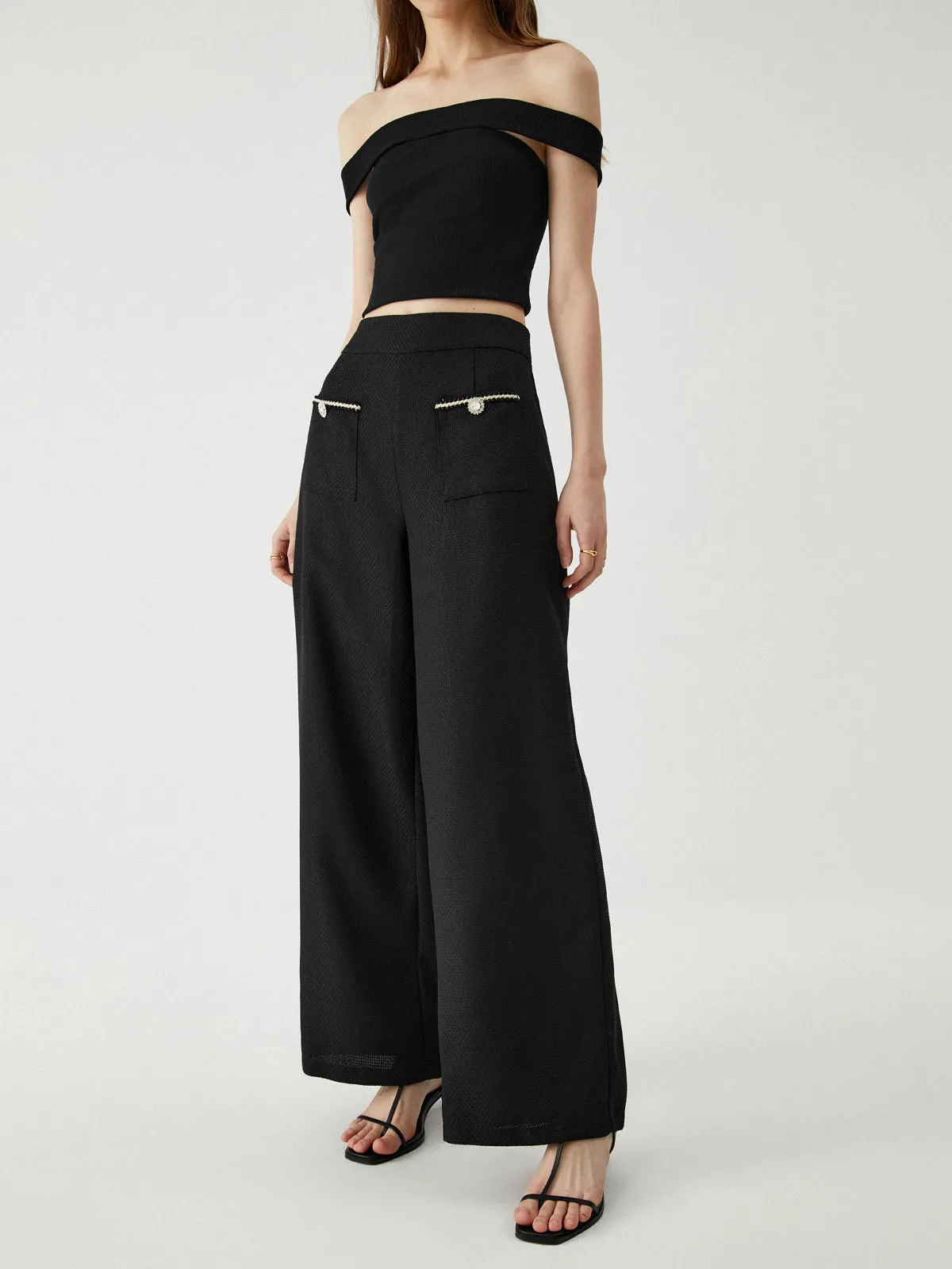 Contrast Trim Pocket Wide Leg Pants sold by COMMENSE product image thumbnail 2