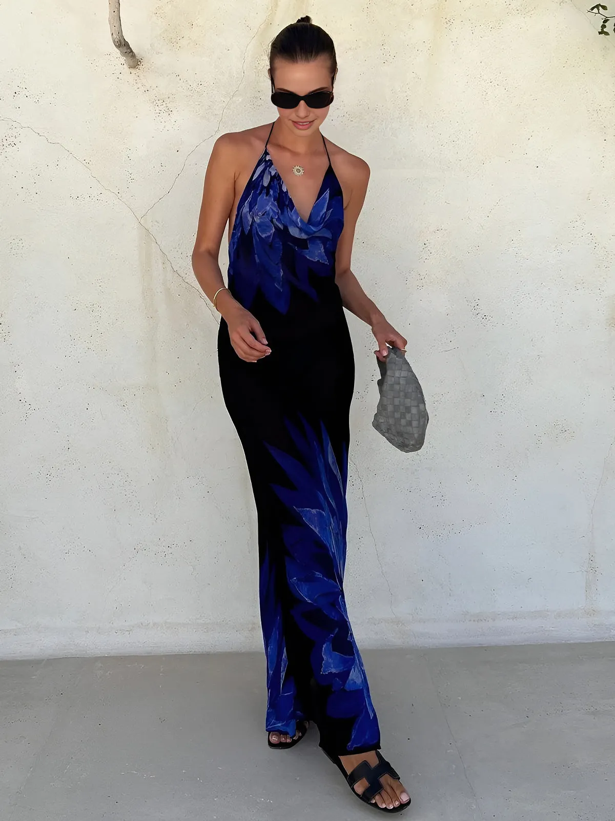 Print Low Cut Halter Backless Long Dress sold by COMMENSE product image thumbnail 3