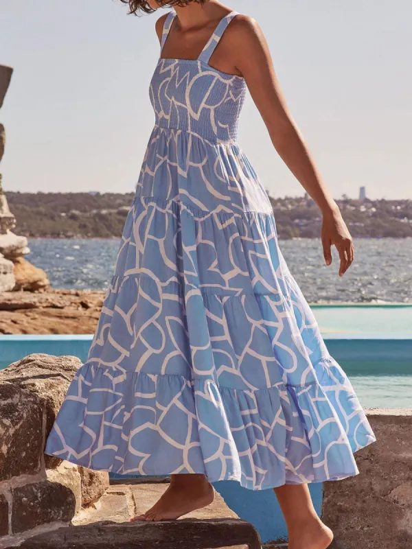 Paradise Print Shirred Cami Long Dress sold by COMMENSE