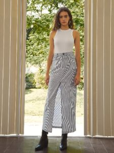 Pinstripe Maxi Slit Skirt sold by COMMENSE