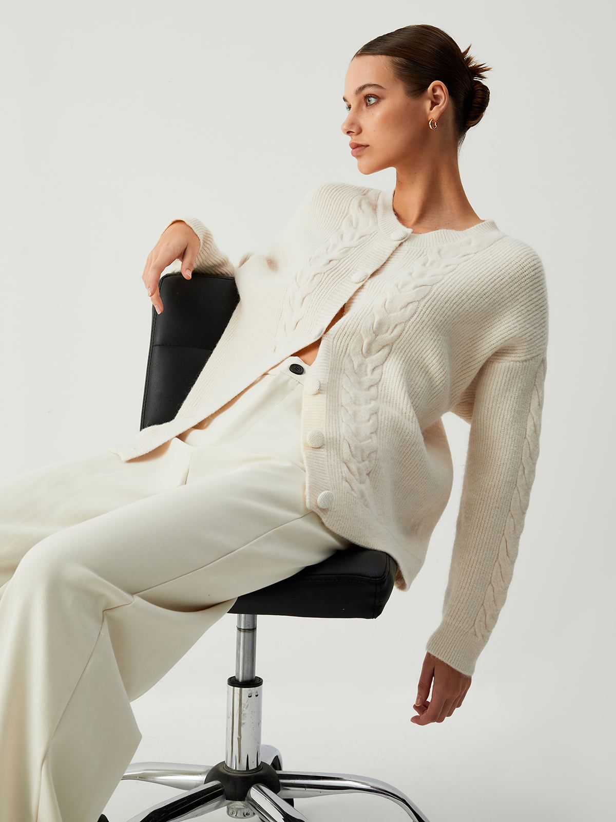 Vanilla Button Down Cable Knit Oversized Cardigan sold by COMMENSE product image thumbnail 3