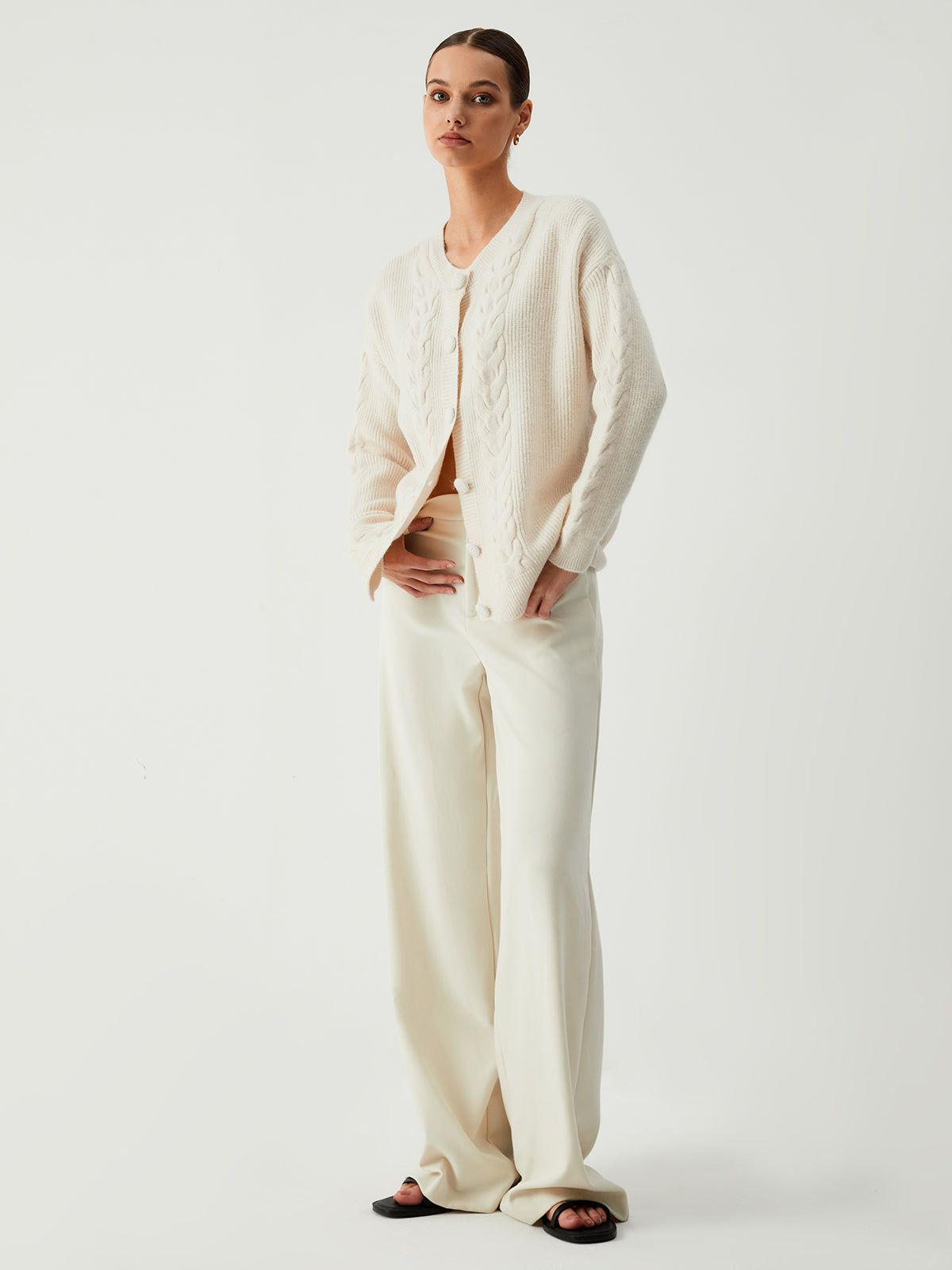 Vanilla Button Down Cable Knit Oversized Cardigan sold by COMMENSE product image thumbnail 4