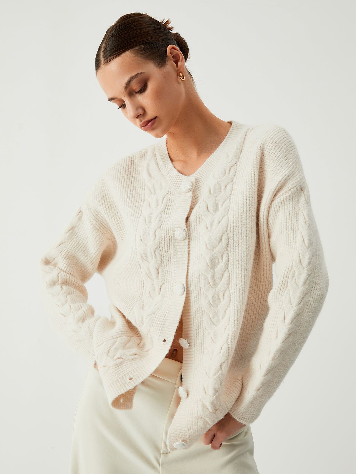 Vanilla Button Down Cable Knit Oversized Cardigan sold by COMMENSE