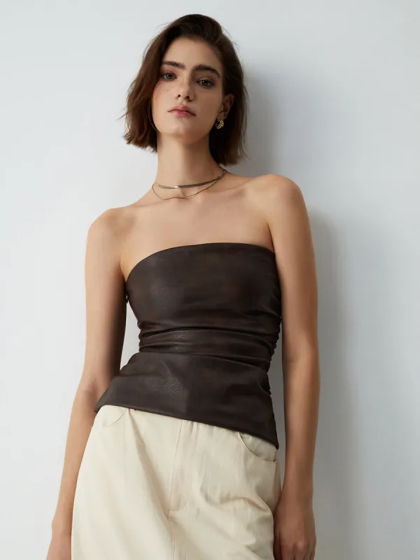 Tube Crop Leather Top sold by COMMENSE