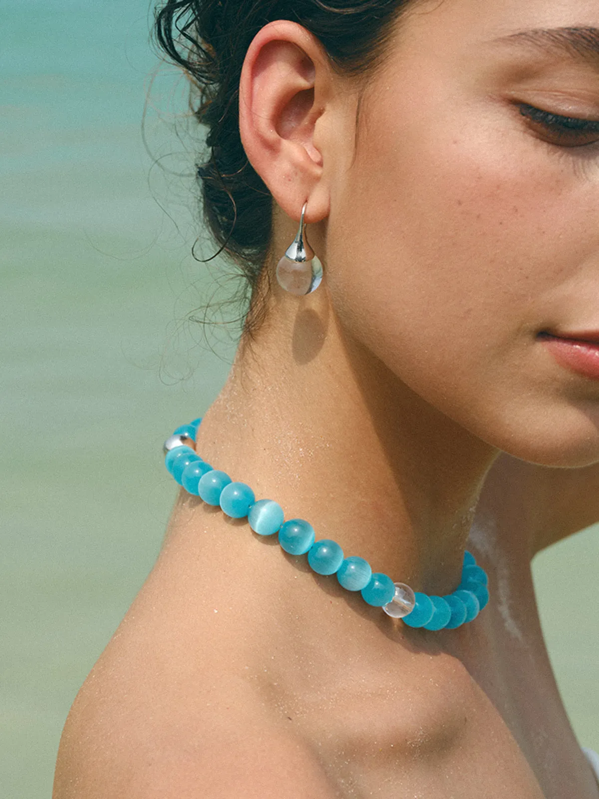 Blue Cat Eye Stone Beaded Necklace sold by COMMENSE product image thumbnail 3