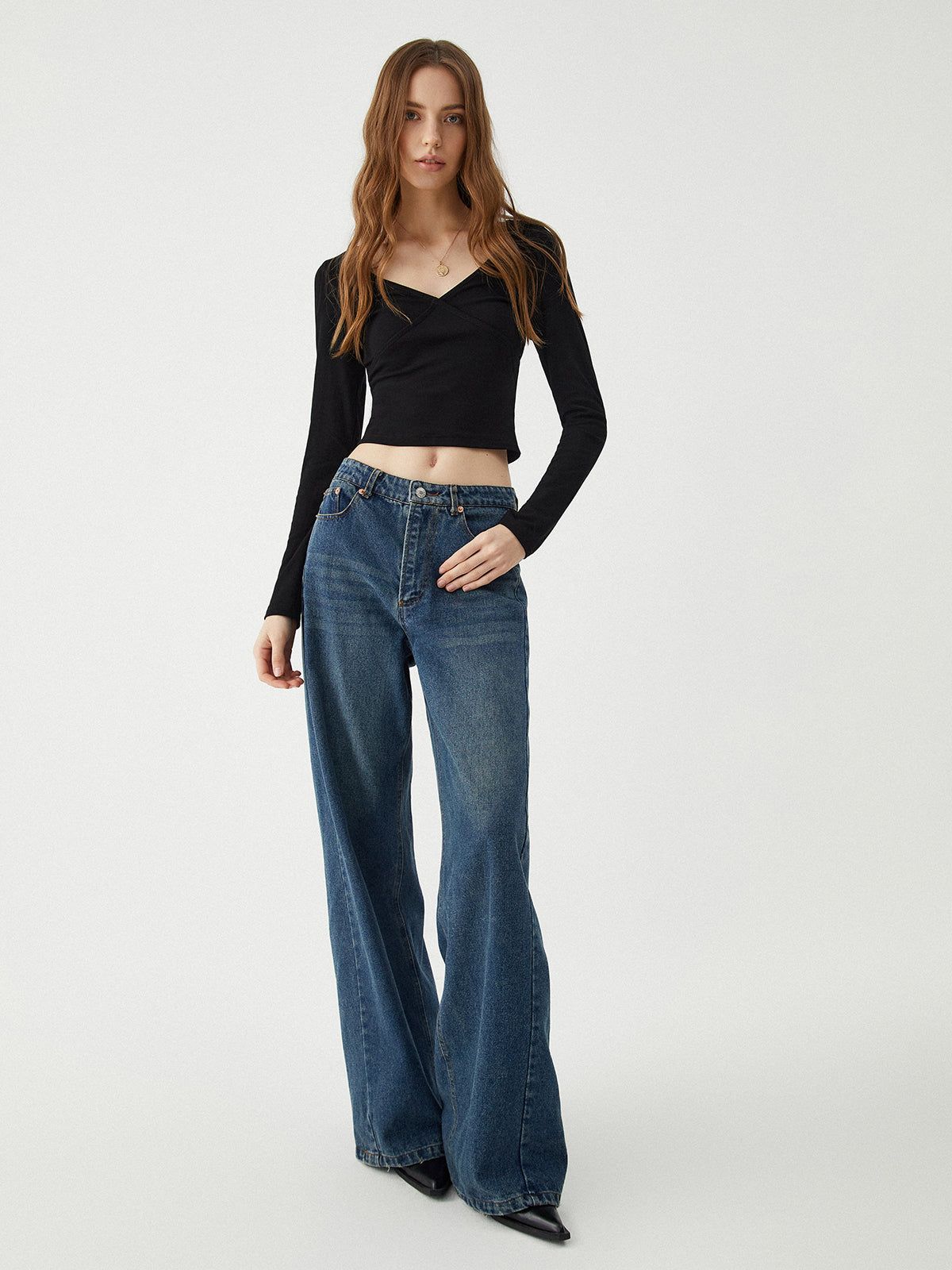 Solid Open Back Tied Cross Long Sleeve Crop Top sold by COMMENSE product image thumbnail 2