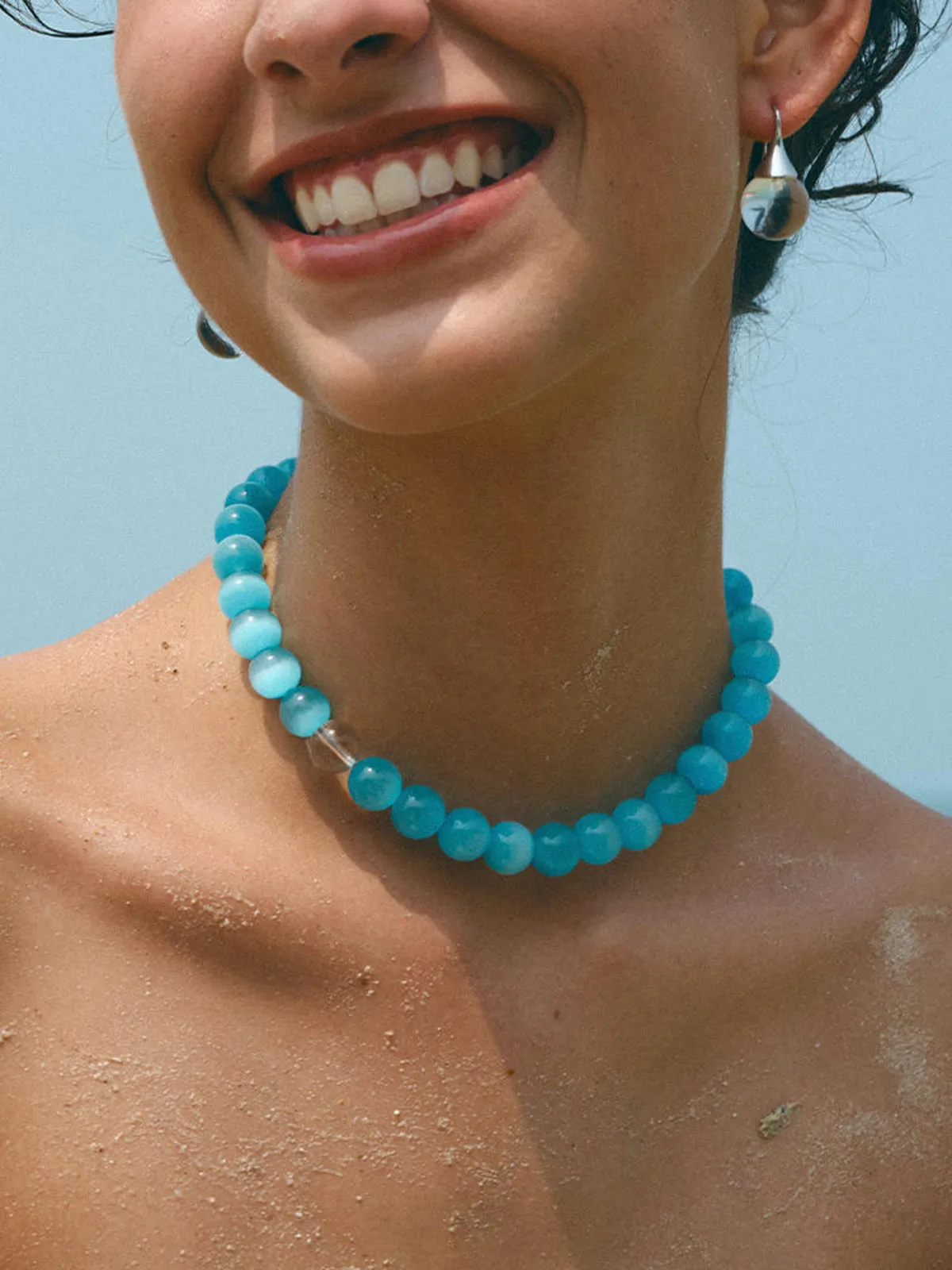 Blue Cat Eye Stone Beaded Necklace sold by COMMENSE