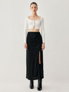 Pleated Slit Long Skirt sold by COMMENSE