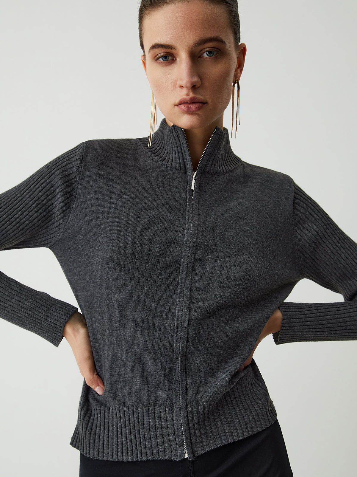 Basic Stand Collar Cardigan sold by COMMENSE