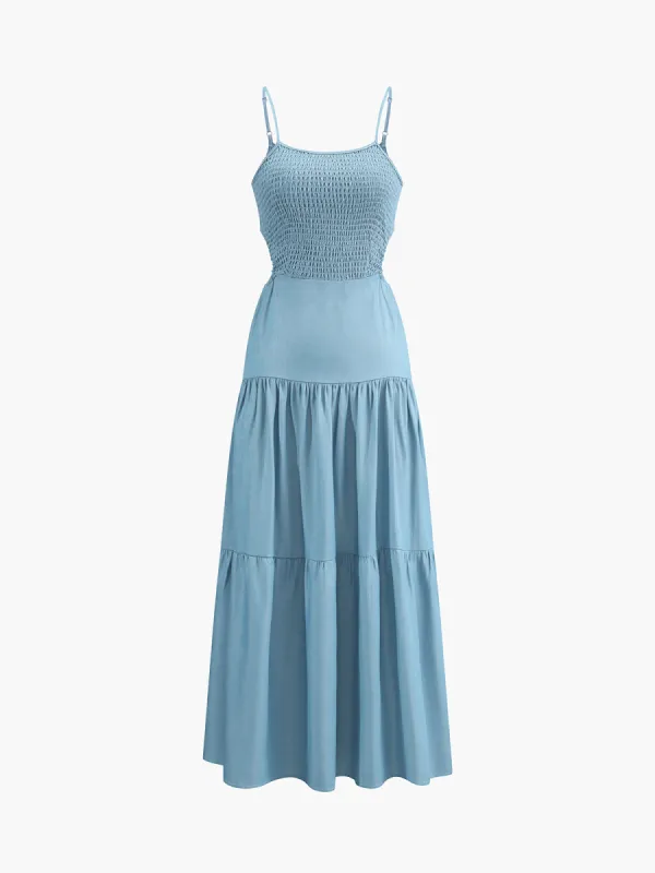 Shirred Cutout Vacation Long Dress sold by COMMENSE